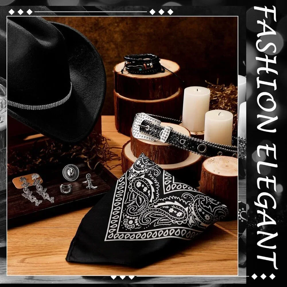 Rhinestone Cowboy Hat Polyester Black with Glitter Belt Accessories for Women